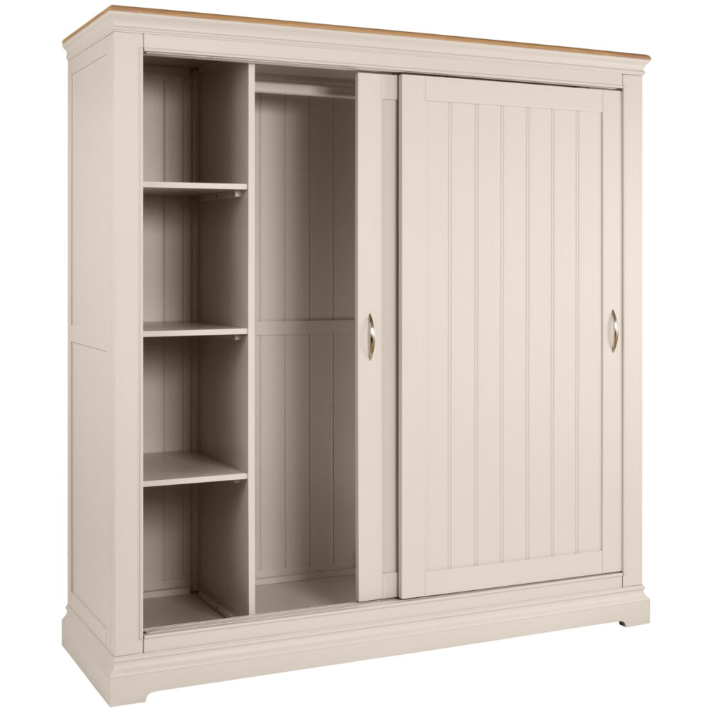 Cobble Painted Sliding Door Double Wardrobe Stag Oak and Pine